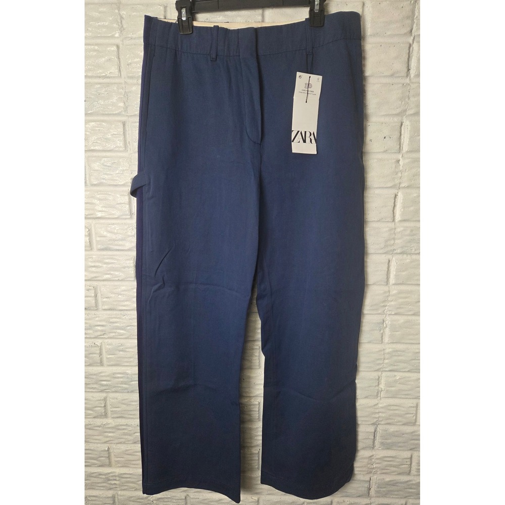 ZARA pants Women's size XL Sam 915 Trousers Blue NWT Wide leg High Rise
